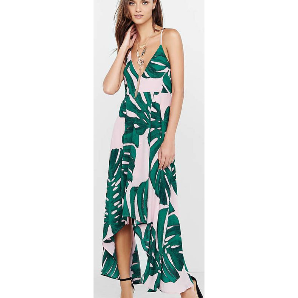 Express Palm Leaf Print Maxi Dress Pink/Green Size 6